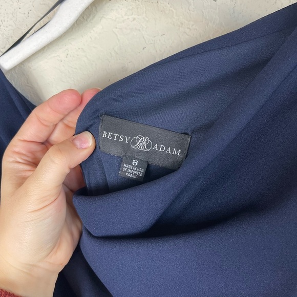 Betsy & Adam Madeline Long Scuba Crepe Off Shoulder Drop Dress Navy Size 8 - Picture 7 of 8